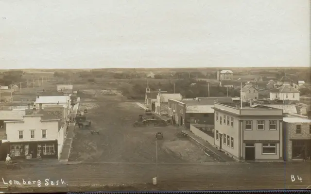 Elevated view of Lemberg's main street and buildings